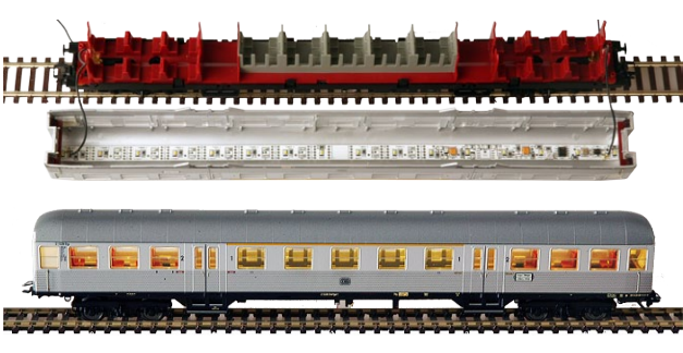 Originalfoto: LX-U-Einbau im Märklin H0 Silberling